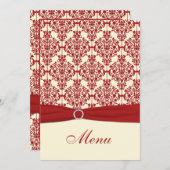 Cream and Red Damask Wedding Menu Card (Front/Back)