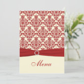 Cream and Red Damask Wedding Menu Card (Standing Front)