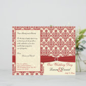 Cream and Red Damask Wedding Program (Standing Front)