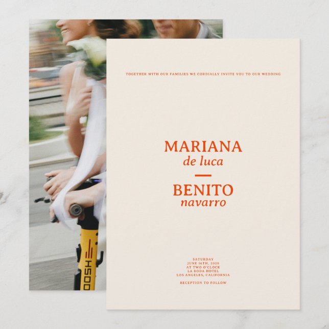 Cream and Red Modern Minimalist Photo Wedding Invitation (Front/Back)