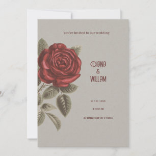 Cream and Red Vintage Floral Wedding Invitation