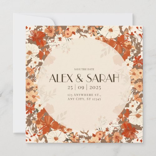 Cream and Rust Vintage Floral Save the Date Invitation