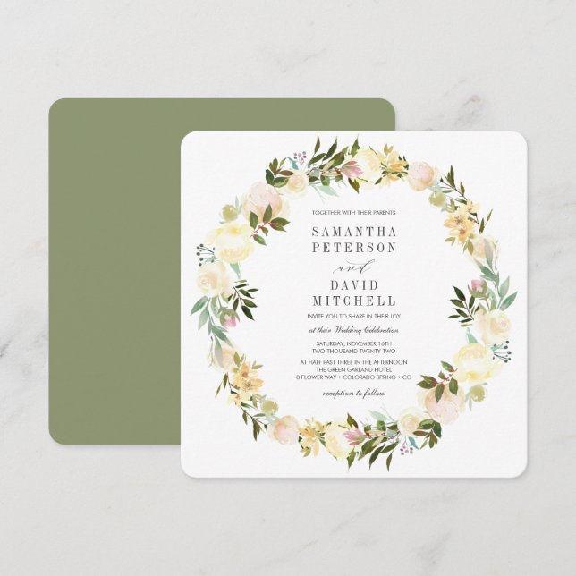 Cream and Sage | Botanical Garland Floral Wedding Invitation (Front/Back)