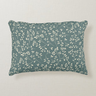 Cream and Sage Green Botanical Vine Pattern Accent Pillow