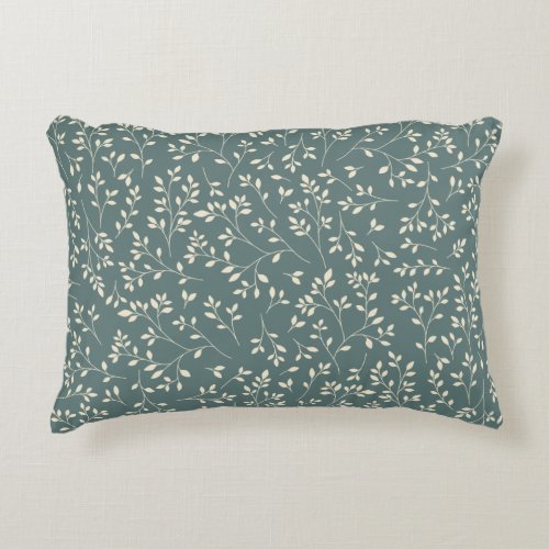 Cream and Sage Green Botanical Vine Pattern Accent Pillow