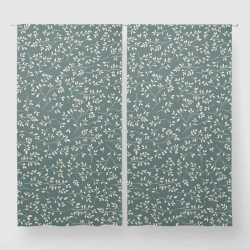 Cream and Sage Green Botanical Vine Pattern Blackout Curtains