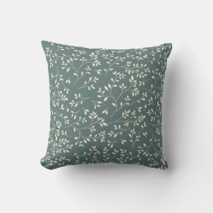 Cream and Sage Green Botanical Vine Pattern Throw Pillow