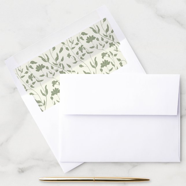 Cream and sage green floral envelope Liner  (Desk)