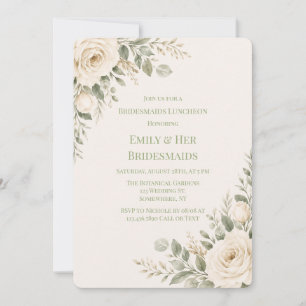 Cream and Sage Green Greenery Bridesmaids Luncheon Invitation