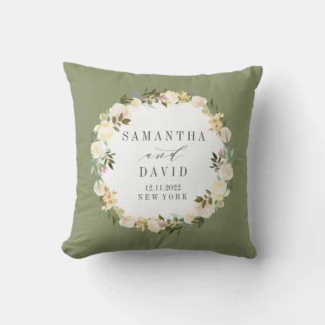Cream and Sage  | Wedding personalized keepsake Throw Pillow (Front)