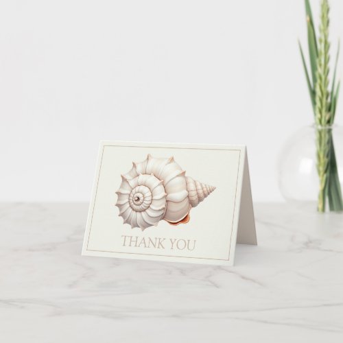 Cream and Tan Coastal Seashell Personalied Letterpress Thank You Card