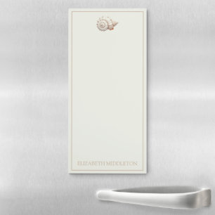 Cream and Tan Coastal Seashell Personalied Magnetic Notepad
