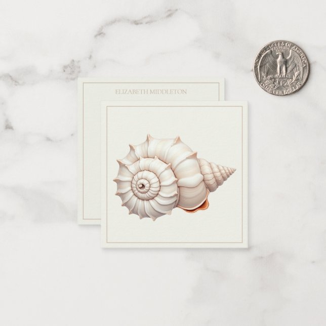 Cream and Tan Coastal Seashell Personalied Note Card (Front/Back In Situ)