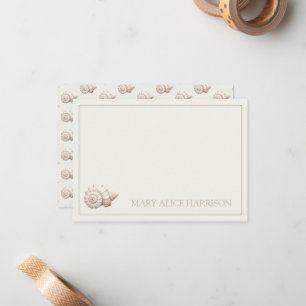 Cream and Tan Coastal Seashell Personalied Note Card
