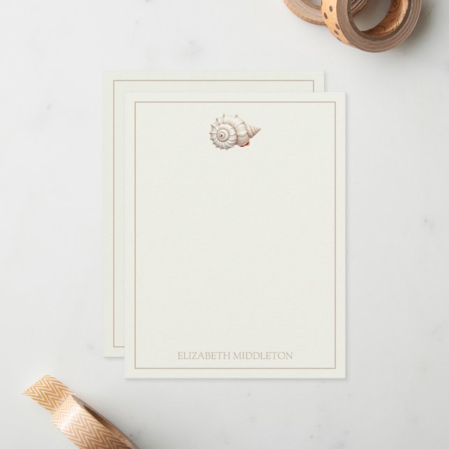 Cream and Tan Coastal Seashell Personalied Note Card (Front/Back In Situ)