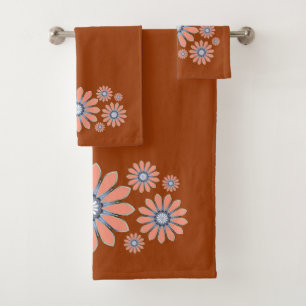 Cream and Terracotta Abstract Floral Bath Towel Set