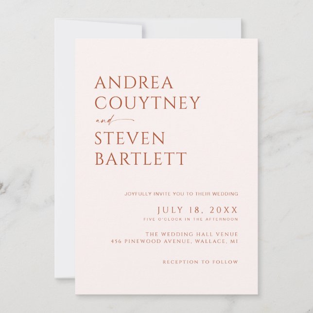 Cream and Terracotta Fall Wedding  Invitation (Front)