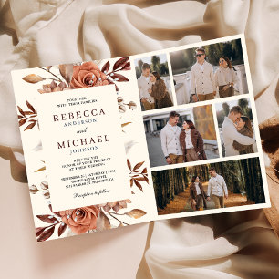 Cream and Terracotta Floral QR Code Wedding Invitation
