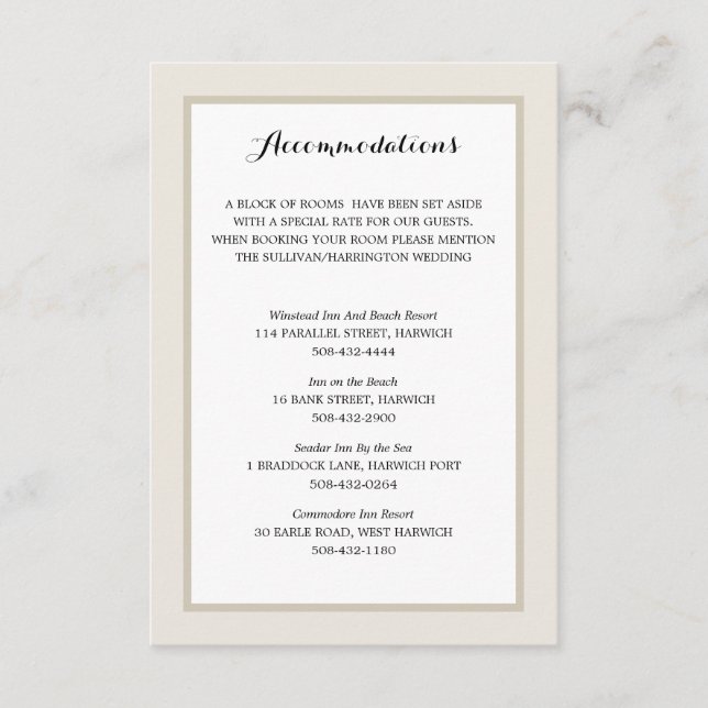 Cream and White | Accommodations Enclosure Card (Front)