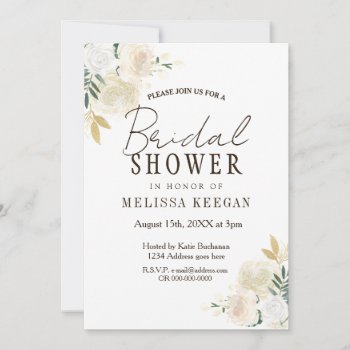 Cream And White Floral Bridal Shower Invitations by colourfuldesigns at Zazzle