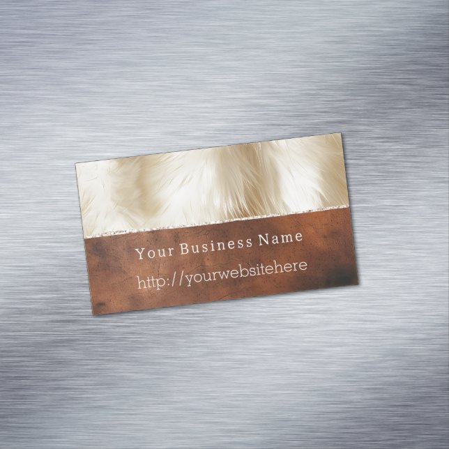 Cream Animal Fur Brown Southwest Cowhide Business Card Magnet (In Situ)
