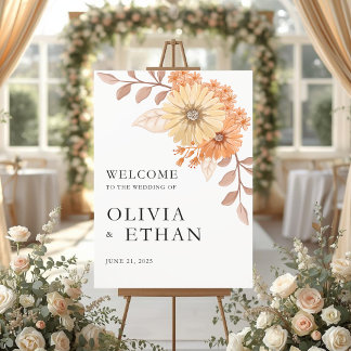 Cream Apricot Floral Wedding Welcome Sign