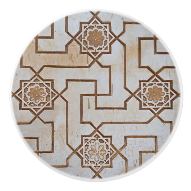 Cream Arabesque Ceramic Knob (Front)