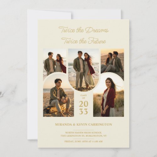 Cream Arched Collage Double Grads Twins TMF26 Invitation