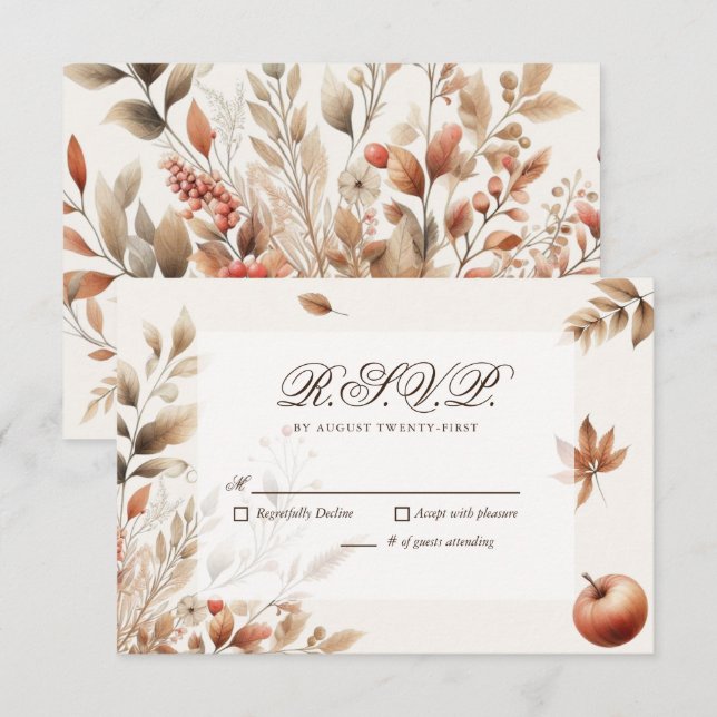 Cream Autumn Harvest Wedding RSVP Botanical Reply (Front/Back)