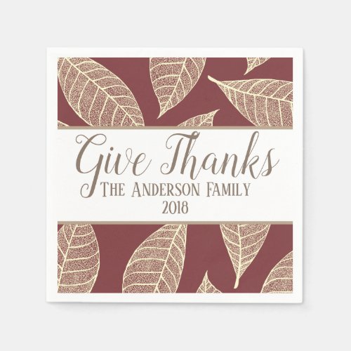Cream Autumn Leaves  Pear Red Family Thanksgiving Napkins