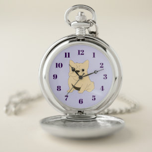 Cream Baby French Bulldog, purple, lavender Pocket Watch