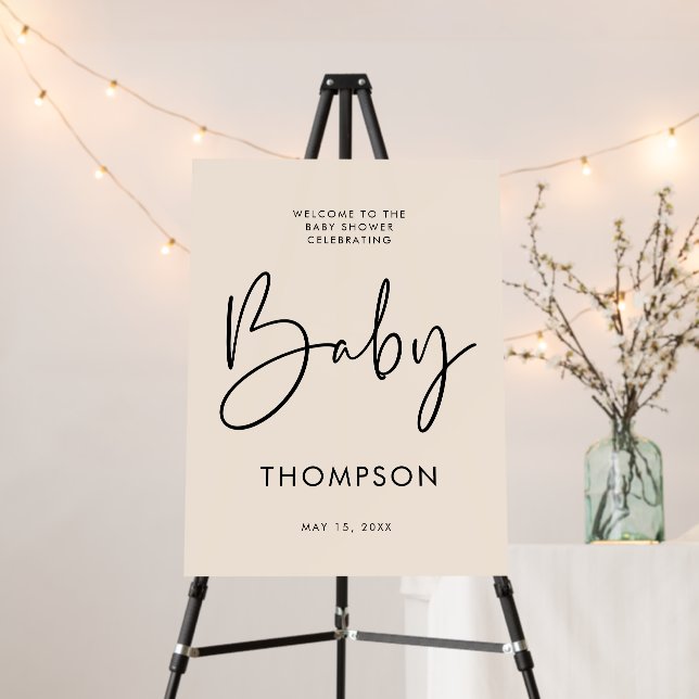 Cream Baby Shower Custom Welcome Sign Modern Boho (In Situ (Stand))