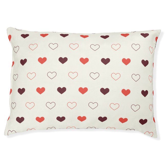 Cream Background with Red & Burgundy Hearts Pet Bed (Front)