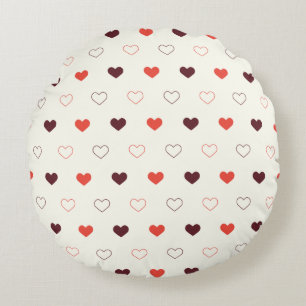 Cream Background with Red & Burgundy Hearts Round Pillow