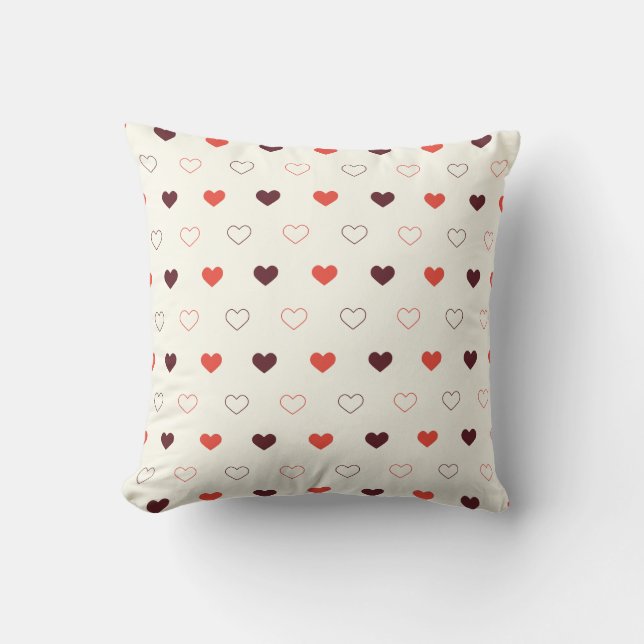 Cream Background with Red & Burgundy Hearts Throw Pillow (Front)