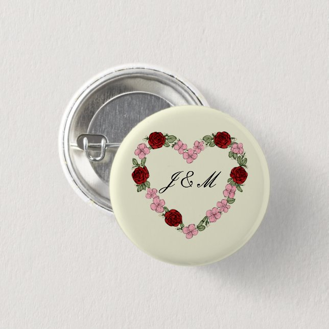 Cream badge with a pink and red heart button (Front & Back)