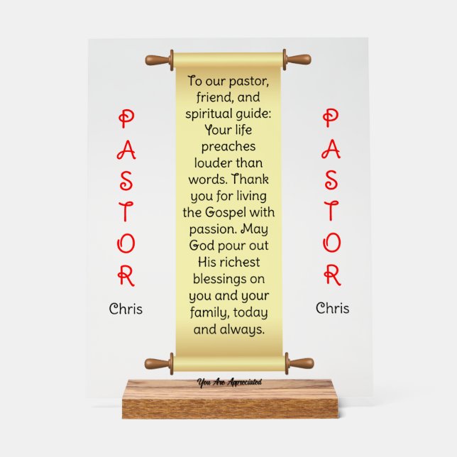 Cream Banner Pastor Appreciation Acrylic Sign (Front)