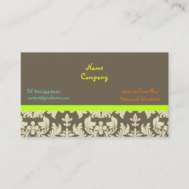 Cream baroque damask/DIY color/ashbrown background Business Card (Front)