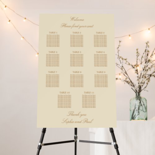 Cream Beige 11 Table Wedding Seating Chart Foam Board