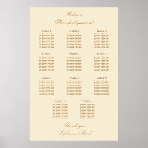 Cream Beige 11 Table Wedding Seating Chart Poster