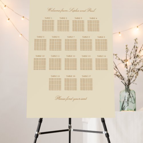 Cream Beige 17 Table Wedding Seating Chart Foam Board