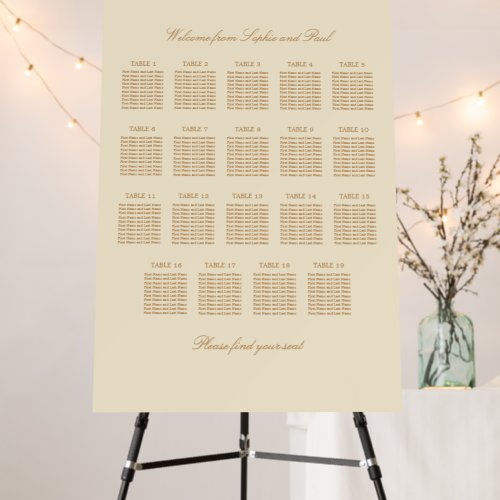 Cream Beige 19 Table Wedding Seating Chart Foam Board