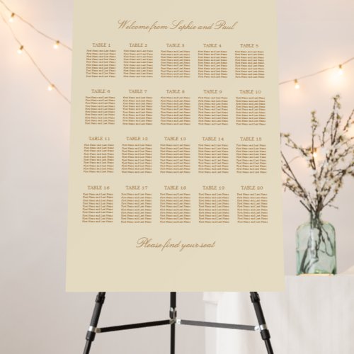 Cream Beige 20 Table Wedding Seating Chart Foam Board