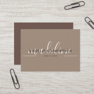 Cream Beige and Brown Calligraphy Script QR code Business Card
