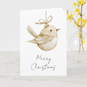 Cream Beige Bird Christmas Card
