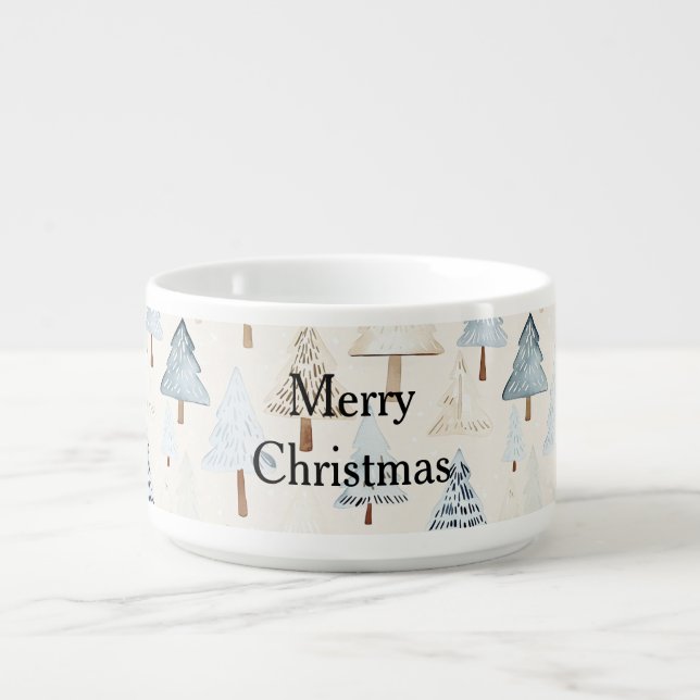 Cream Beige Blue Christmas Trees Bowl (Center)