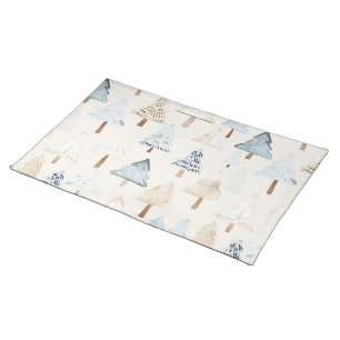 Cream Beige Blue Christmas Trees Cloth Placemat