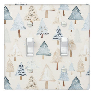 Cream Beige Blue Christmas Trees Light Switch Cover
