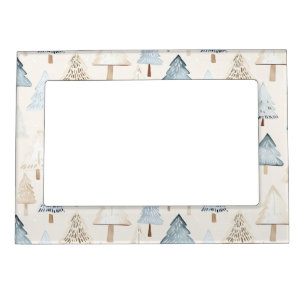 Cream Beige Blue Christmas Trees Magnetic Frame