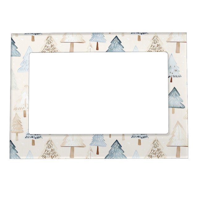 Cream Beige Blue Christmas Trees Magnetic Frame (Front)